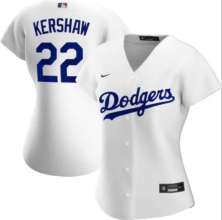 Women Los Angeles Dodgers #22 Clayton Kershaw Nike White Home 2020 Replica Player MLB Jersey